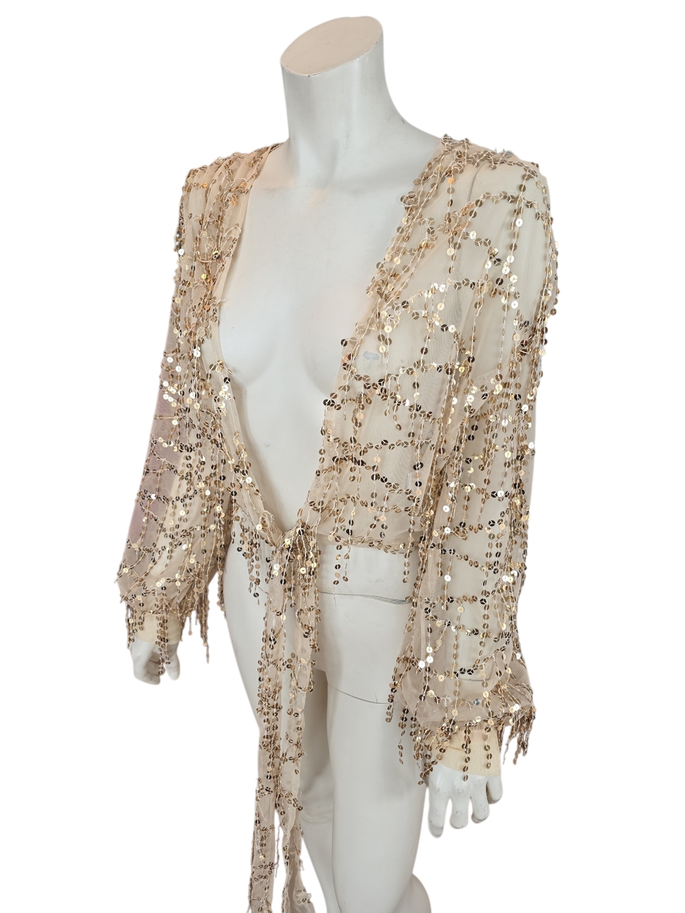 Oh Polly Champagne Sequin Tie-Front Shrug